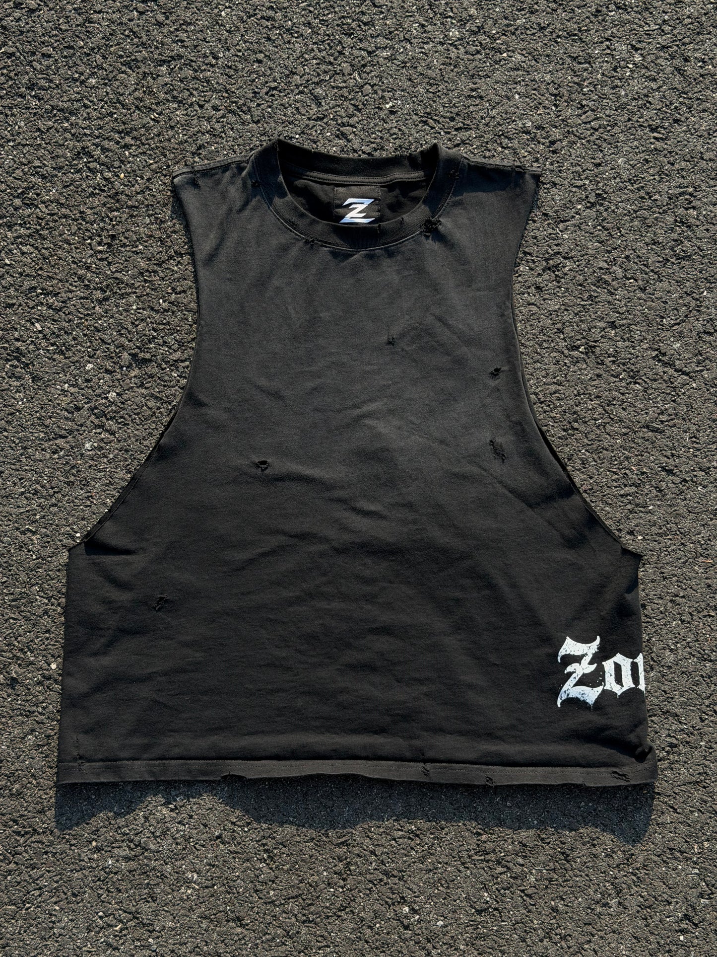 Distressed Midnight Black Cut-Off