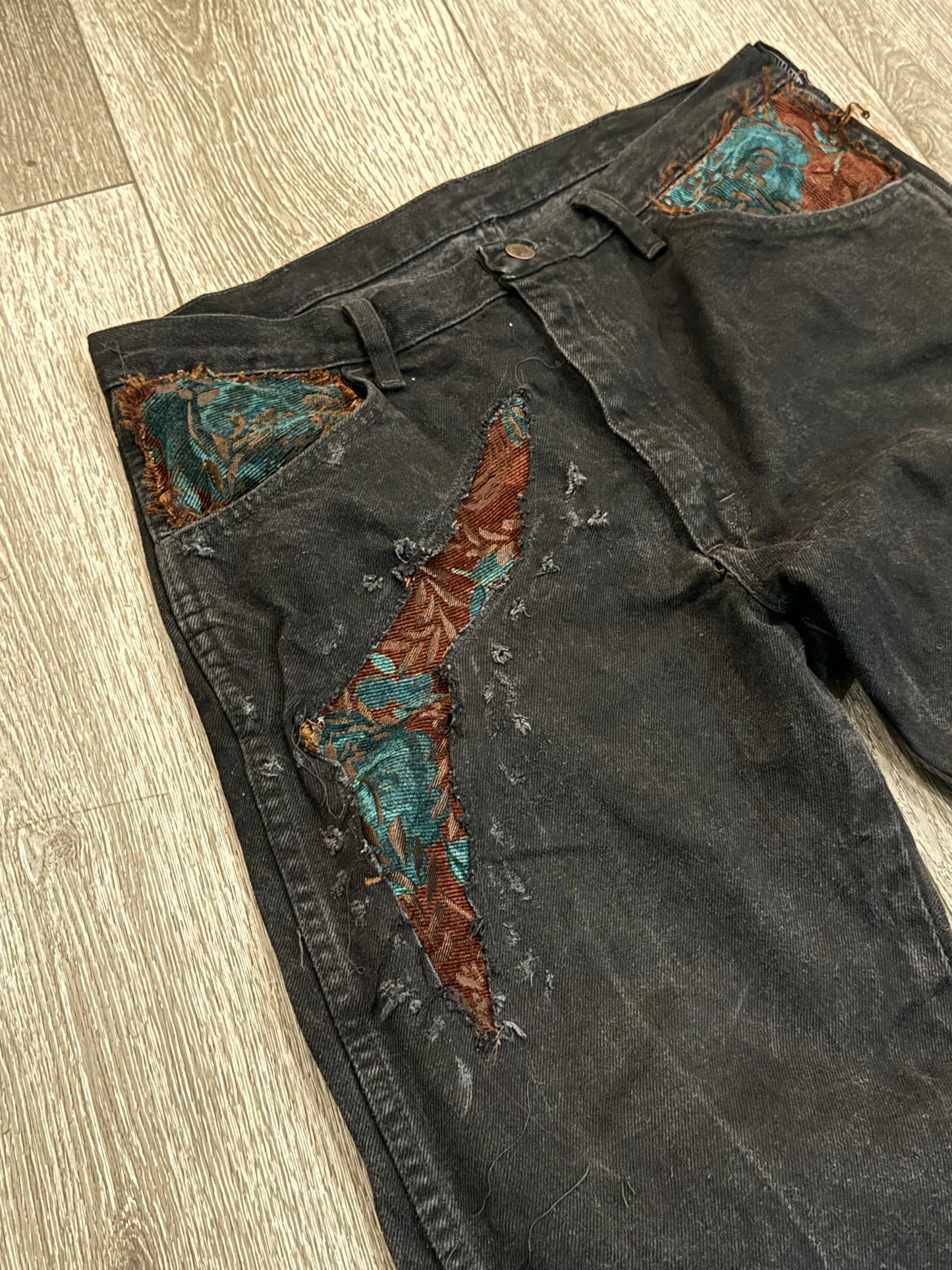 1of1 Black Turquoise Fabric Jeans